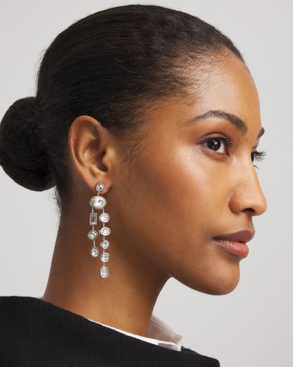 Bezel Set Linear Silvertone Earrings