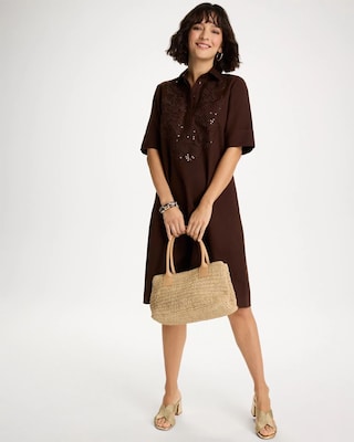 Embellished Linen Popover Dress click to view larger image.
