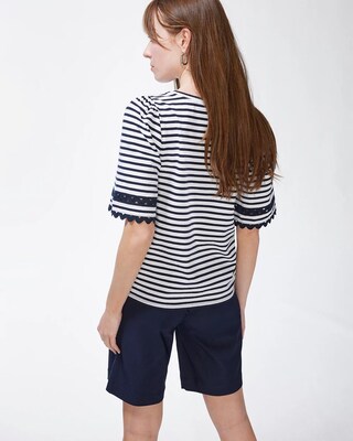 Stripe Lace Detail Flutter Sleeve Tee