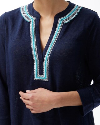 Linen White and Teal Tunic