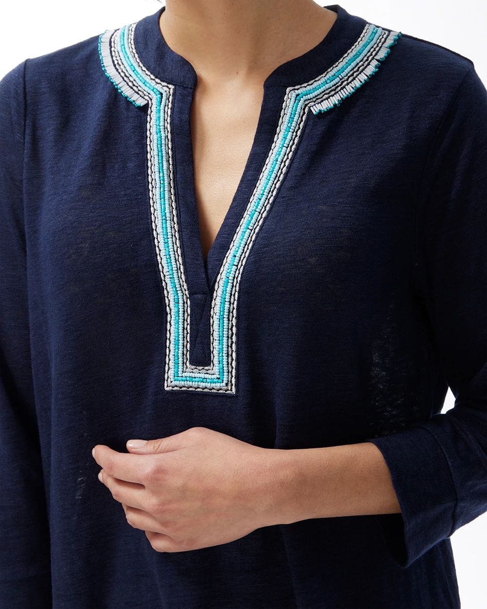 Linen White and Teal Tunic