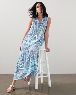 Tile Print Peasant Maxi Dress
