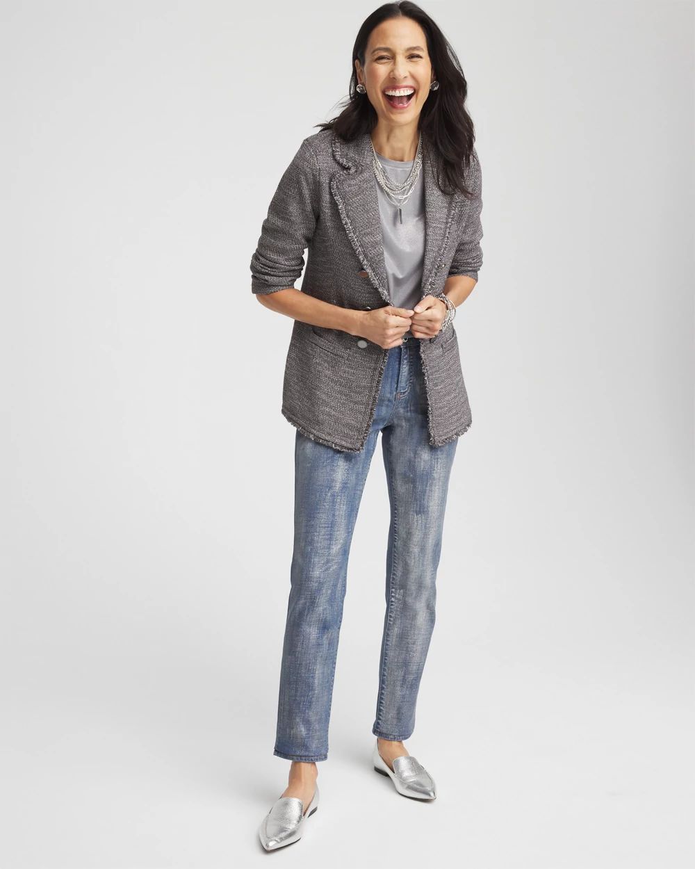 Metallic Tweed Sweater Blazer