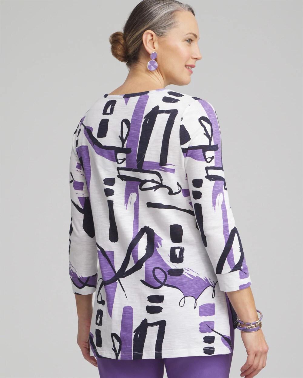 Abstract Henley Side Slit Tunic