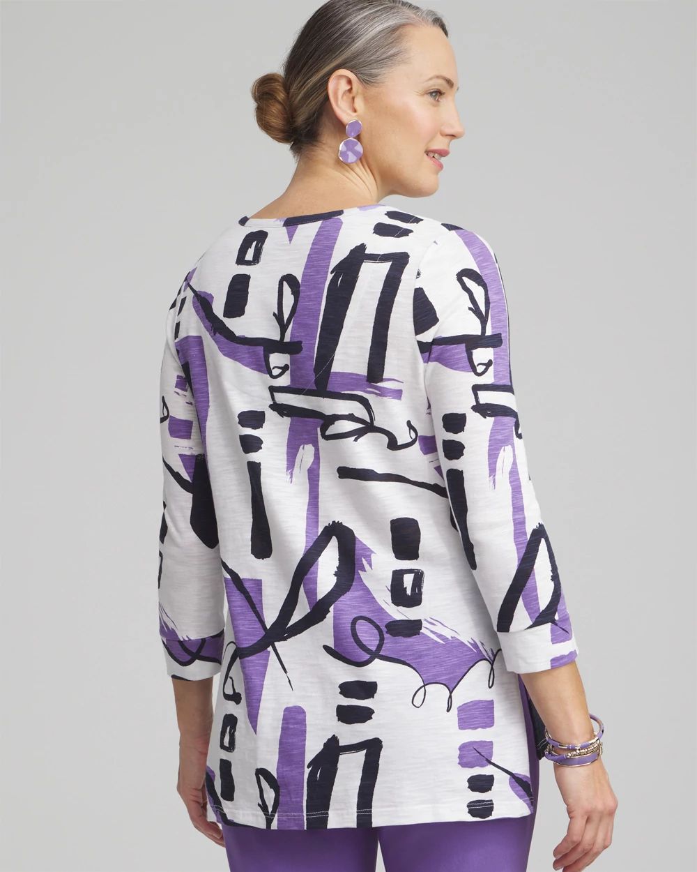 Abstract Henley Side Slit Tunic