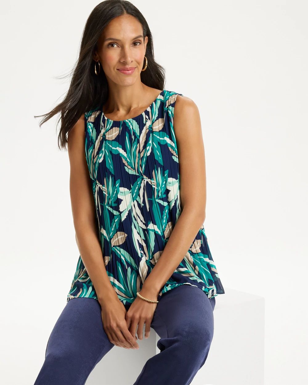 Travelers™ Palm Pleated Chiffon Tank