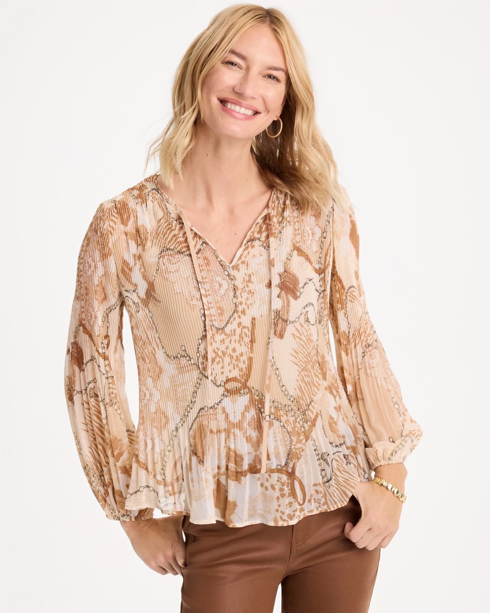 Georgette Pleated Popover Blouse