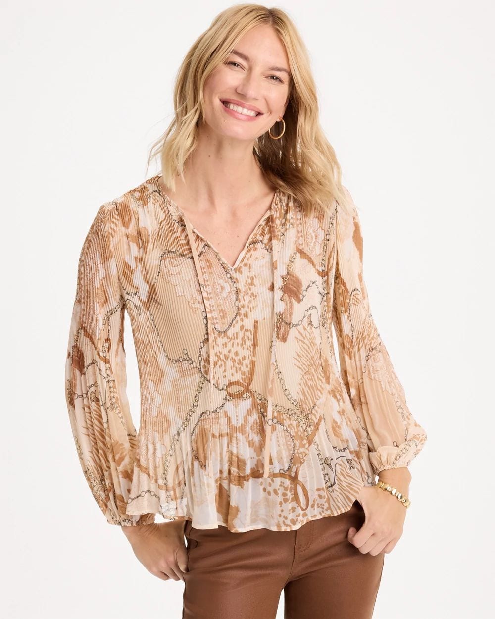 Georgette Pleated Popover Blouse