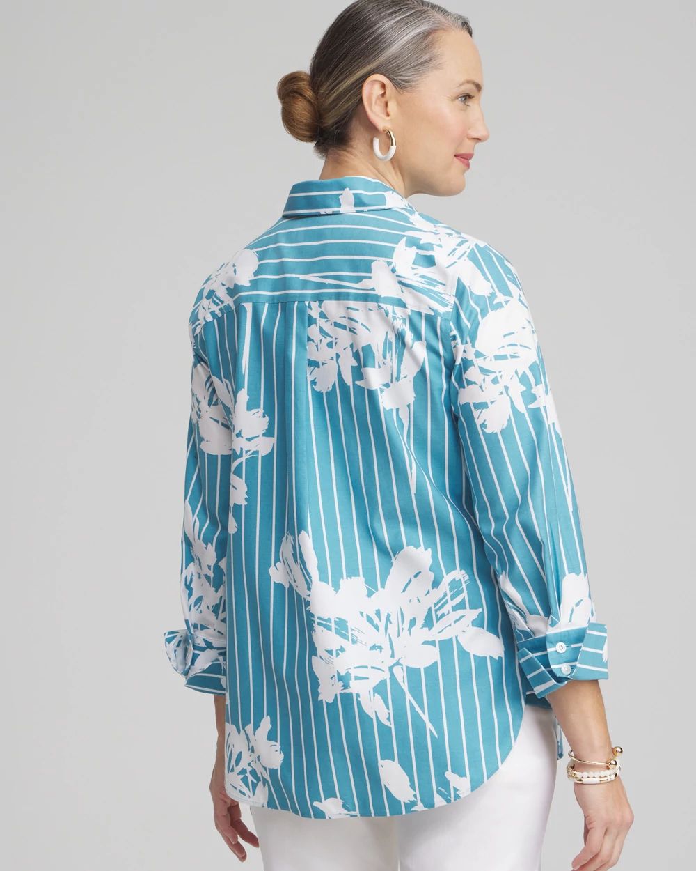 No Iron™ Stretch Iris Print 3/4 Sleeve Shirt
