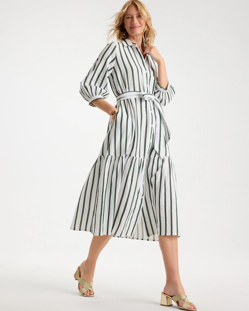 Striped Cotton-Gauze Shirtdress click to view larger image.