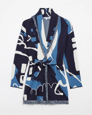 Fringe Abstract Print Cardigan