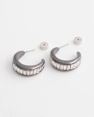 No Droop™ Hematite Baguette Hoop Earrings