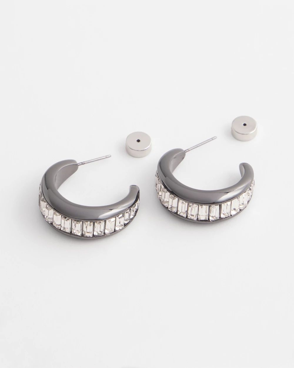 No Droop™ Hematite Baguette Hoop Earrings