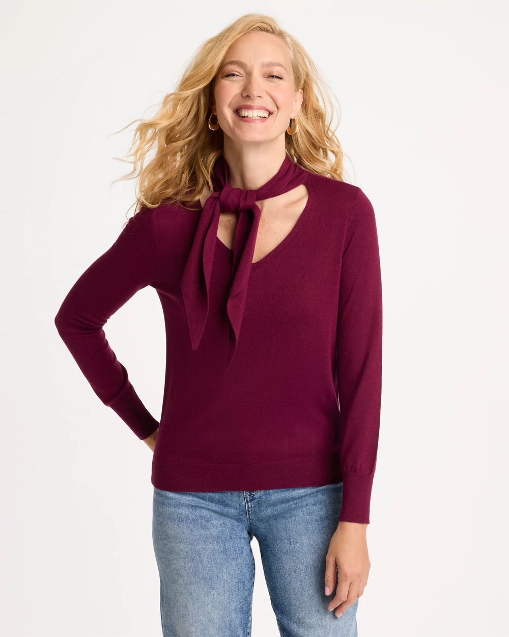 Tie-Neck Pullover Sweater