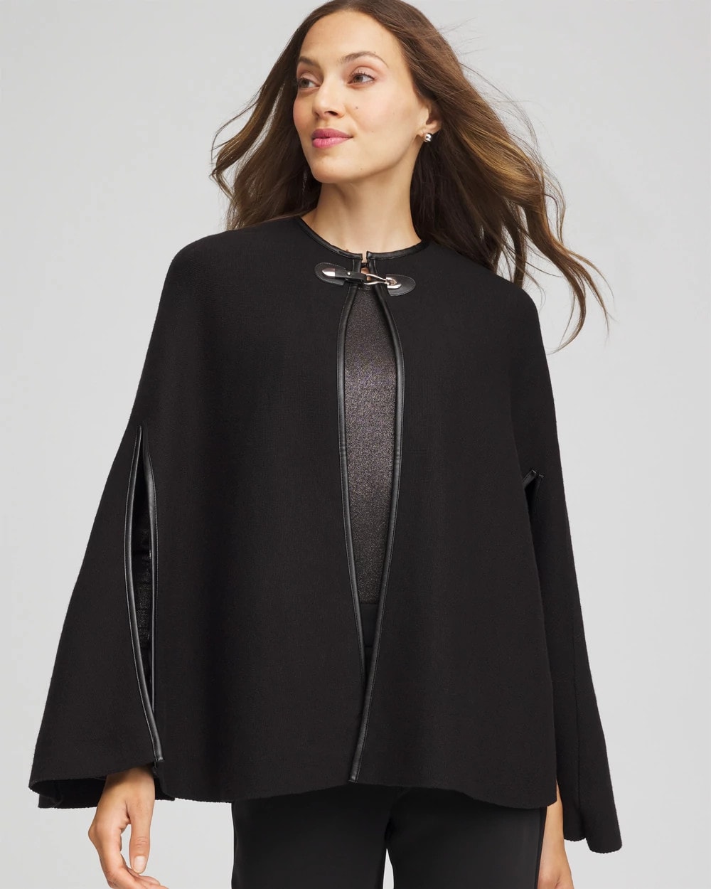Faux Leather Trim Cape