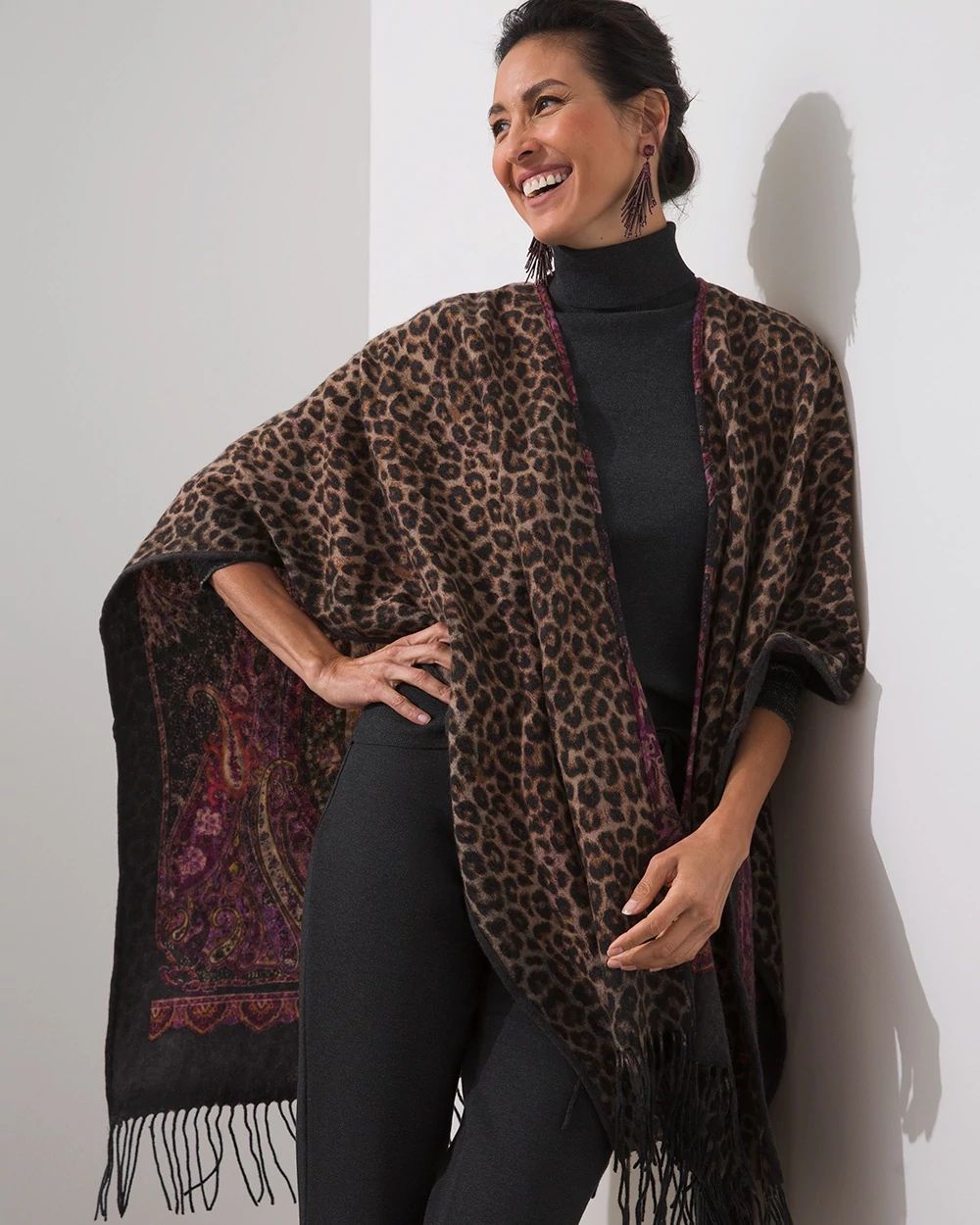 Reversible Paisley Leopard Ruana