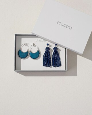 Teal Hoop & Chandelier Earring Set
