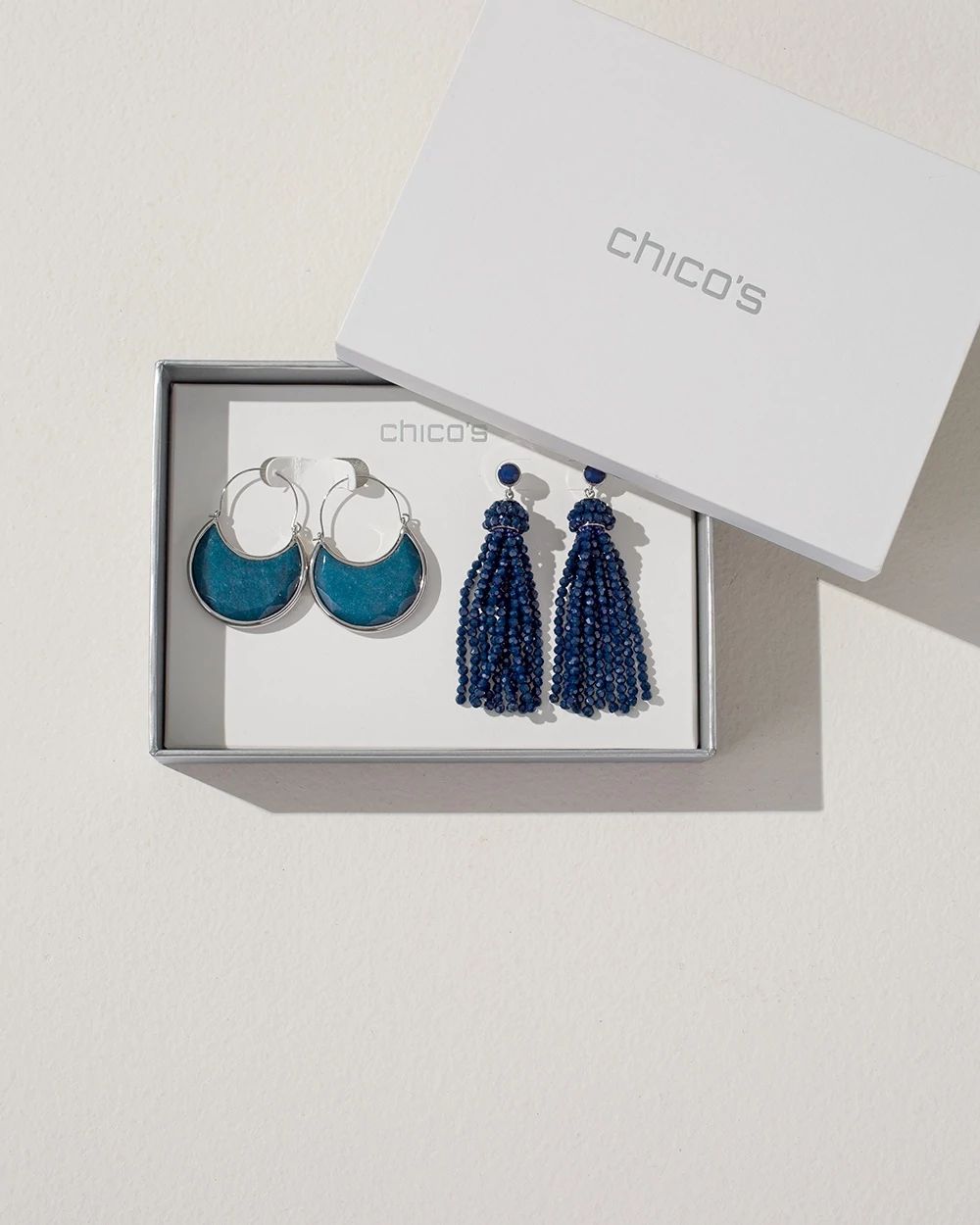 Teal Hoop & Chandelier Earring Set