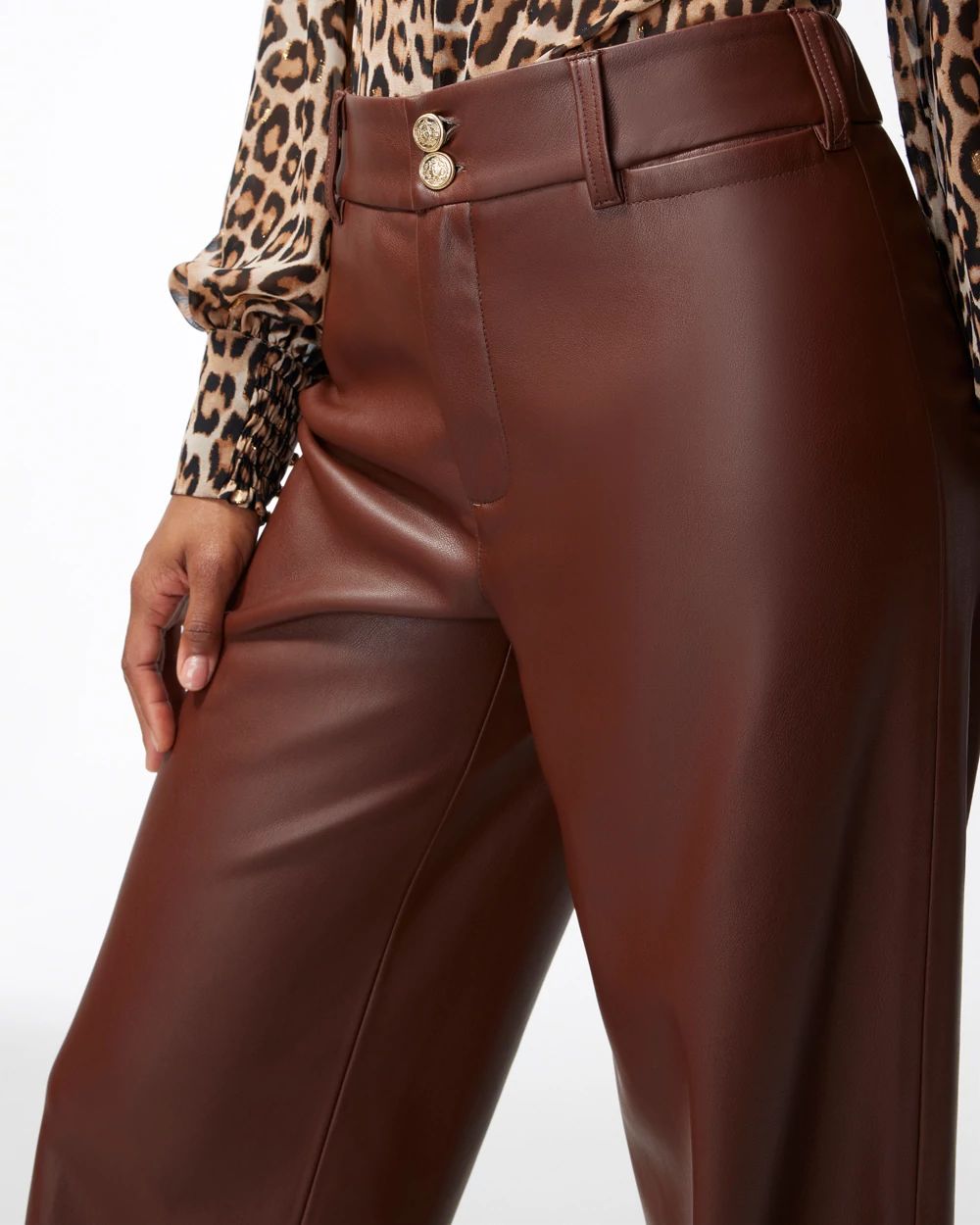 Faux Leather Wide Leg Cropped Pants