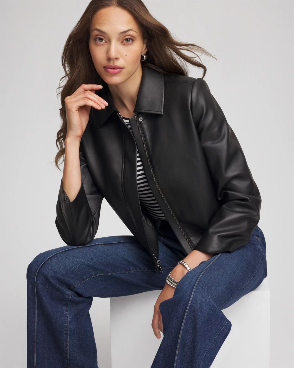 Faux Leather Zip-Front Jacket