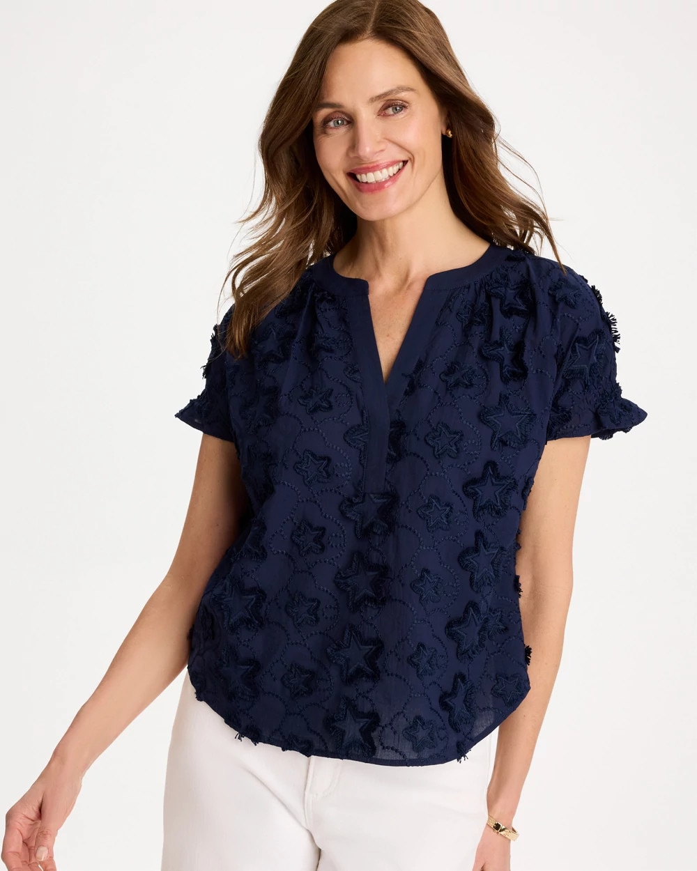 Cotton Embroidered Americana Star Blouse