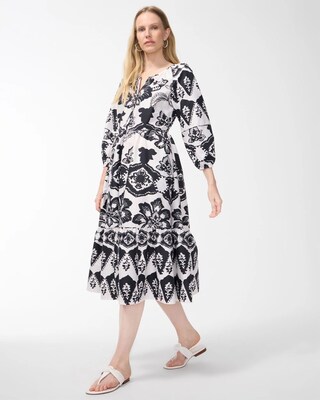 Poplin Balloon Sleeve Floral Midi Dress