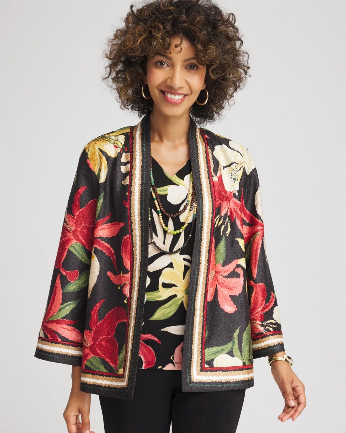 Chico's Travelers Tropical-lily Crushed Jacket In Golden Chamois