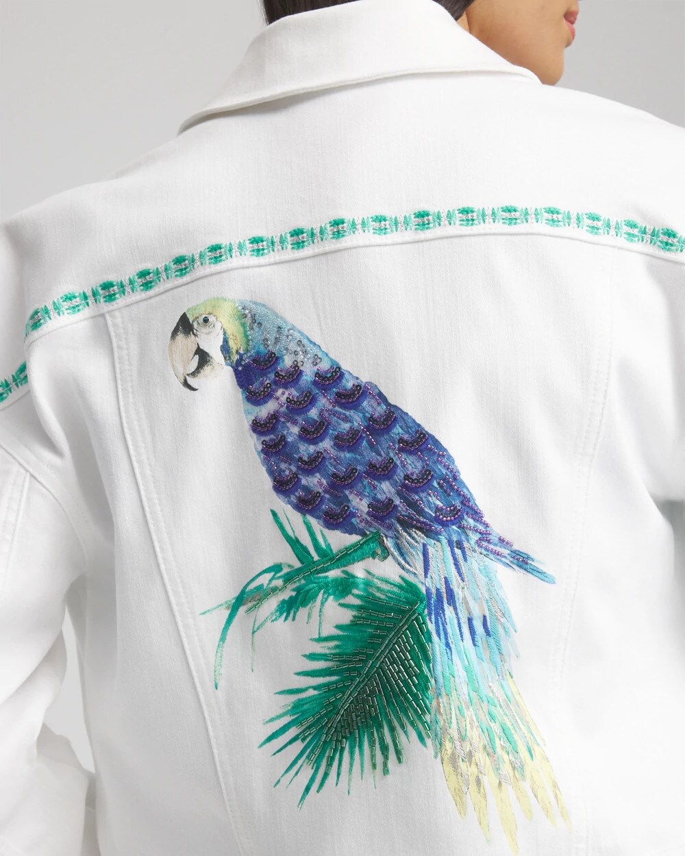 Chico's Embroidered Relaxed Denim Jacket In White In White