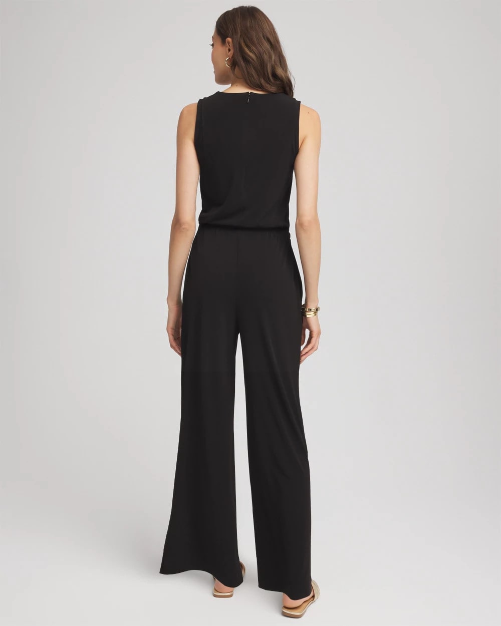Chico's Travelers Jersey Knit Chain-trim Jumpsuit In Black In Black