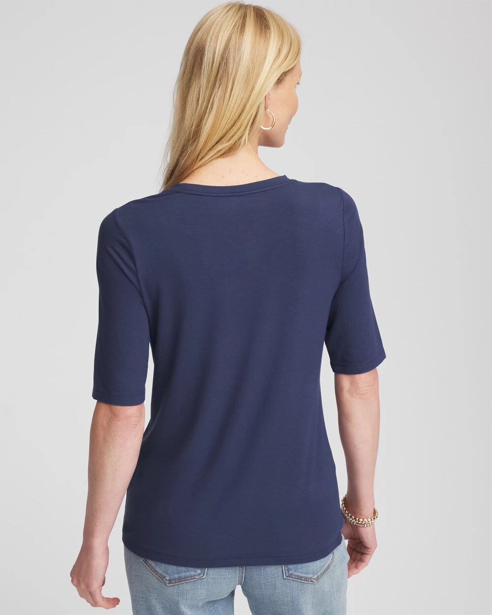 Chico's Elbow Sleeve Tee In Blue