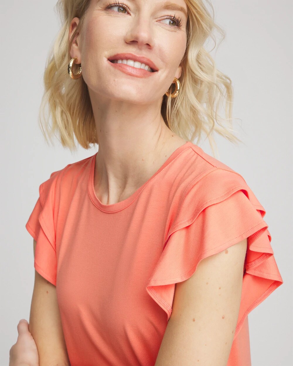 Chico's Touch Of Cool Flutter Sleeve Tee In Orange In Orange