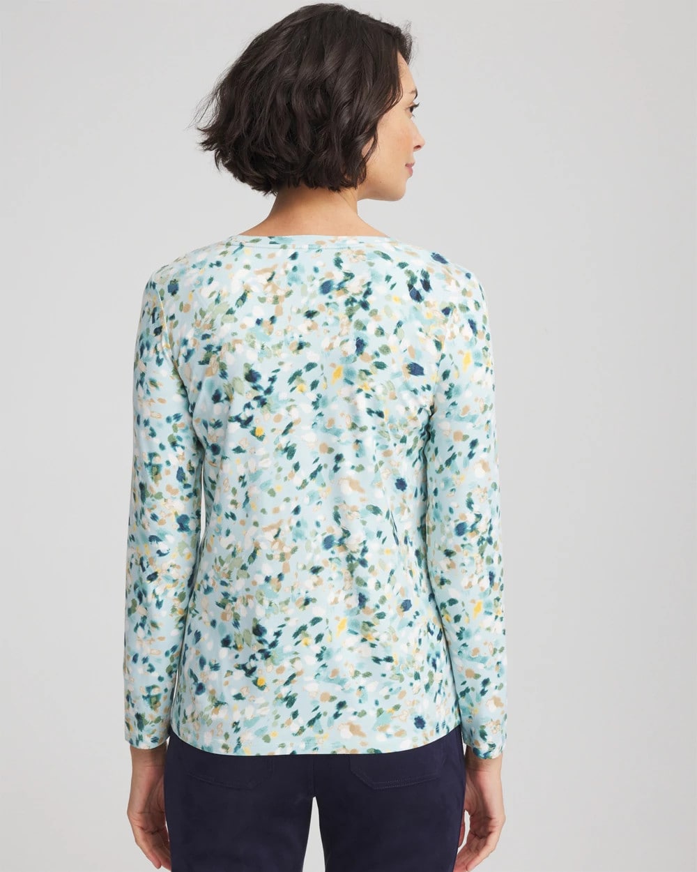 Chico's Printed Touch Of Cool Layering Tee In Blue Menthe