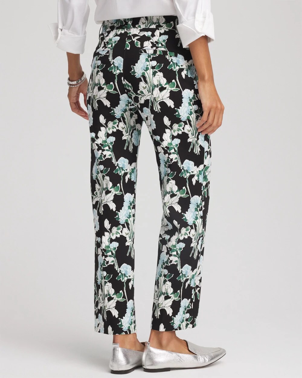 Chico's Floral Emme Straight Ankle Pants In Black In Black