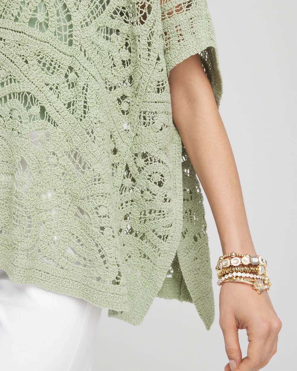 Chico's Crochet Lace Poncho In Green
