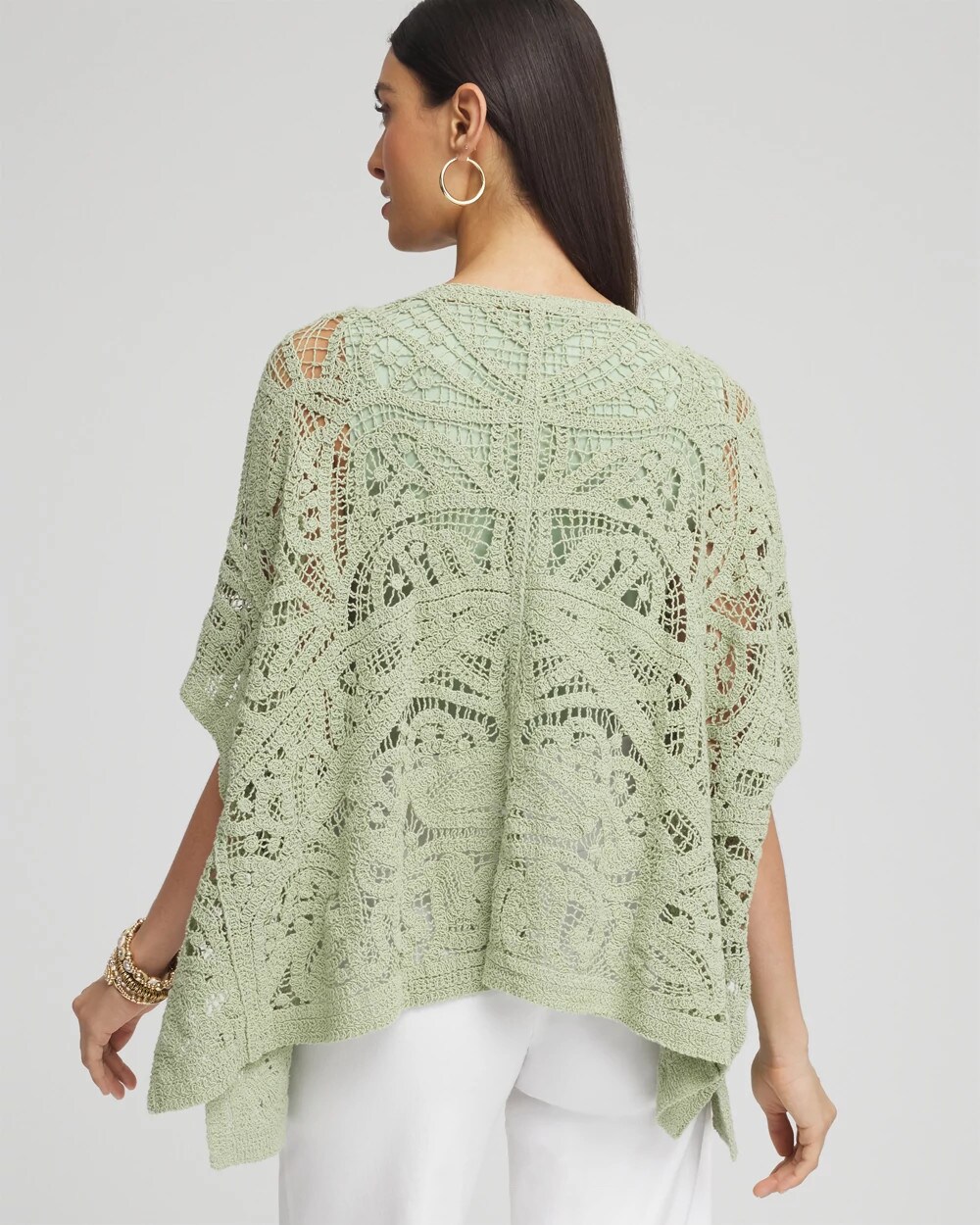 Chico's Crochet Lace Poncho In Green