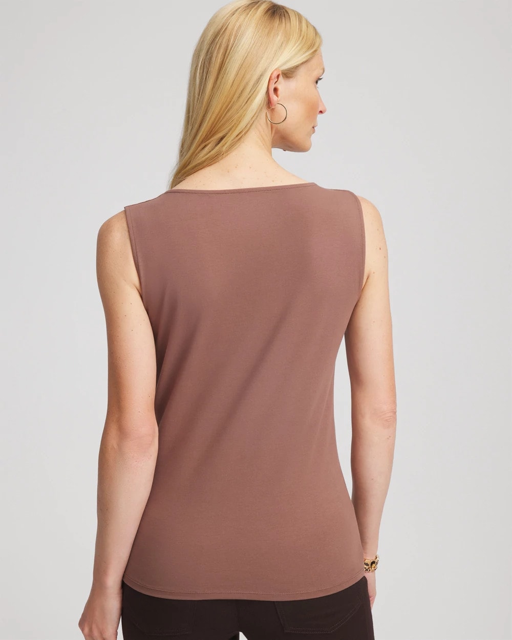 Chico's Jersey Knit Square-neck Tank In Dried Mushroom
