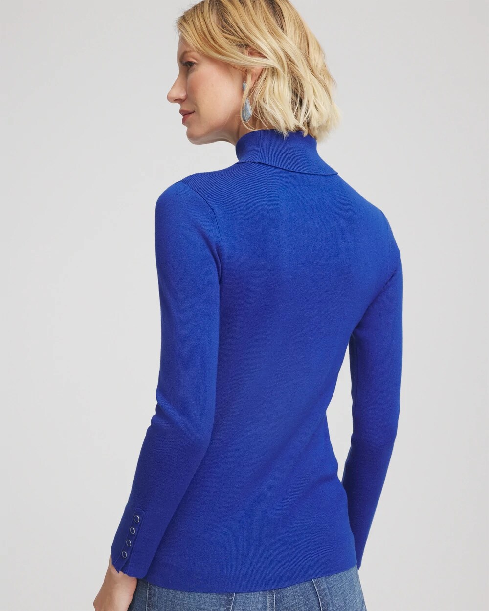 Chico's Ecovero Button Cuff Turtleneck Sweater In Cobalt Stone In Blue