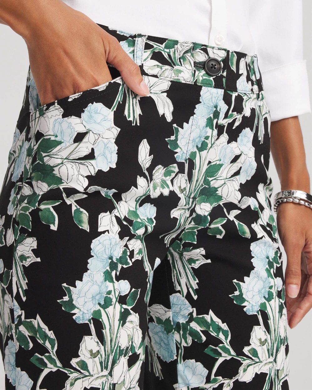 Chico's Floral Emme Straight Ankle Pants In Black In Black