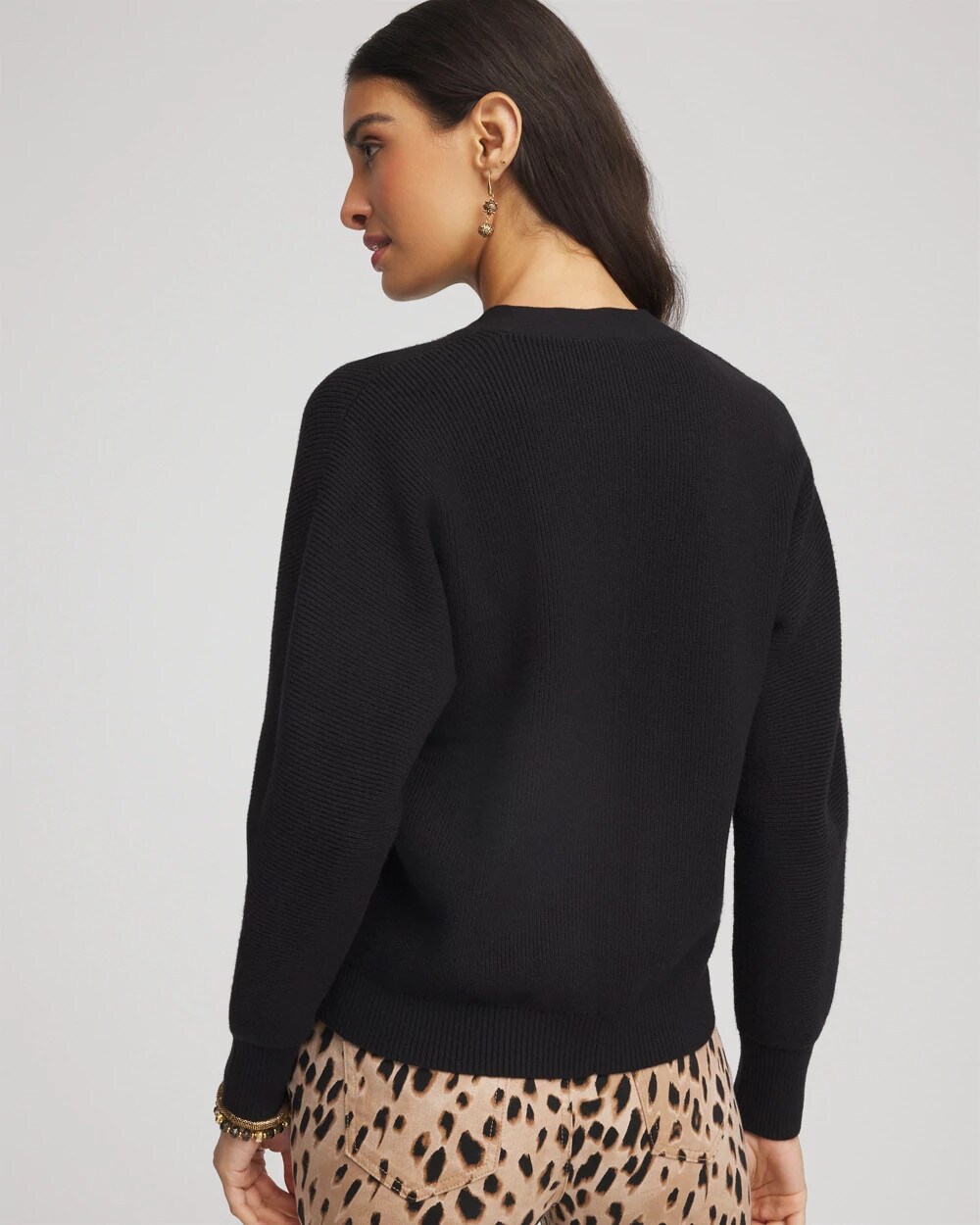 Chico's Relaxed-fit Button-front Cardigan Sweater In Black In Multi