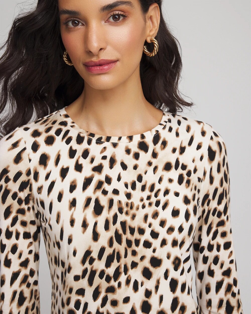 Chico's Animal Print Touch Of Cool Layering Tee In Cream In Multi