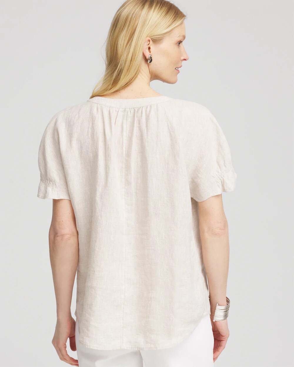 Chico's Linen Flutter-sleeve Popover Top In Neutral In Brown