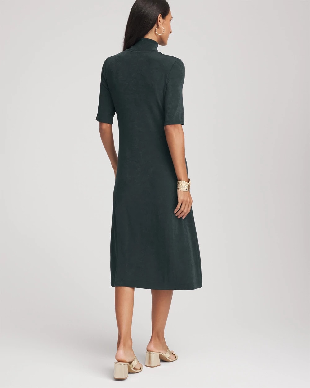 Chico's Travelers Mockneck Elbow-sleeve Midi Dress In Darkest Spruce In Green