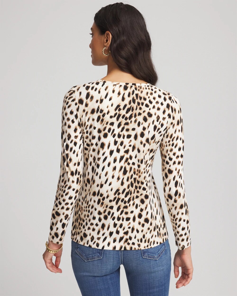 Chico's Animal Print Touch Of Cool Layering Tee In Cream In Multi
