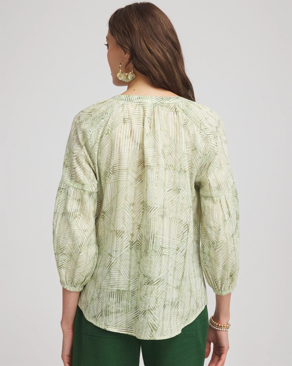 Chico's Lurex Stripe Cotton Blouse In Salted Lime In Green