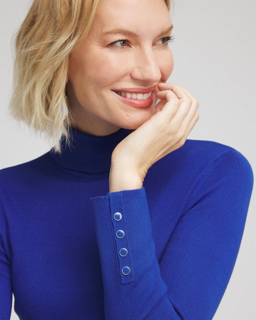 Chico's Ecovero Button Cuff Turtleneck Sweater In Cobalt Stone In Blue