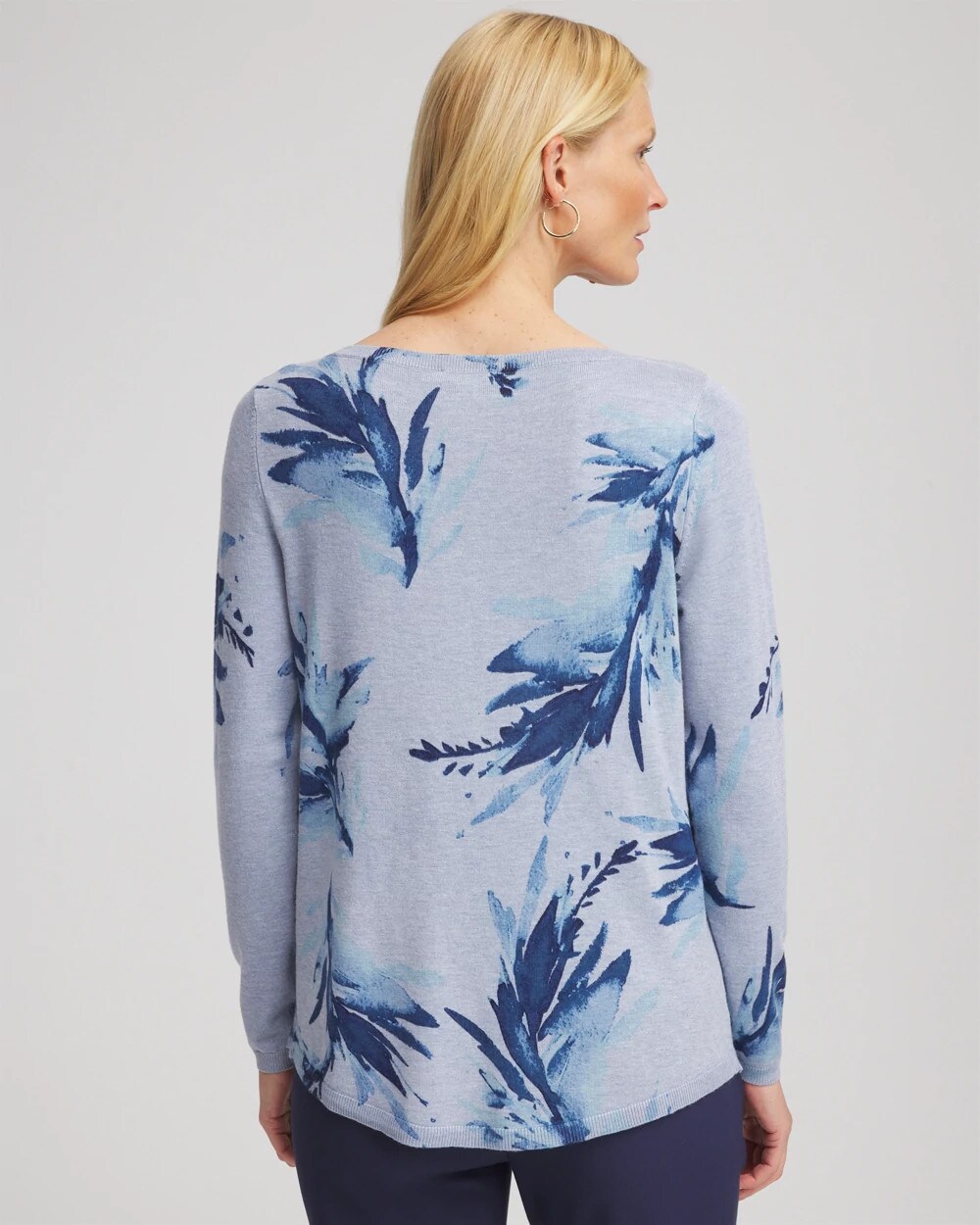 Chico's Ella Painterly Ribbed-bateau Pullover Sweater In Blue