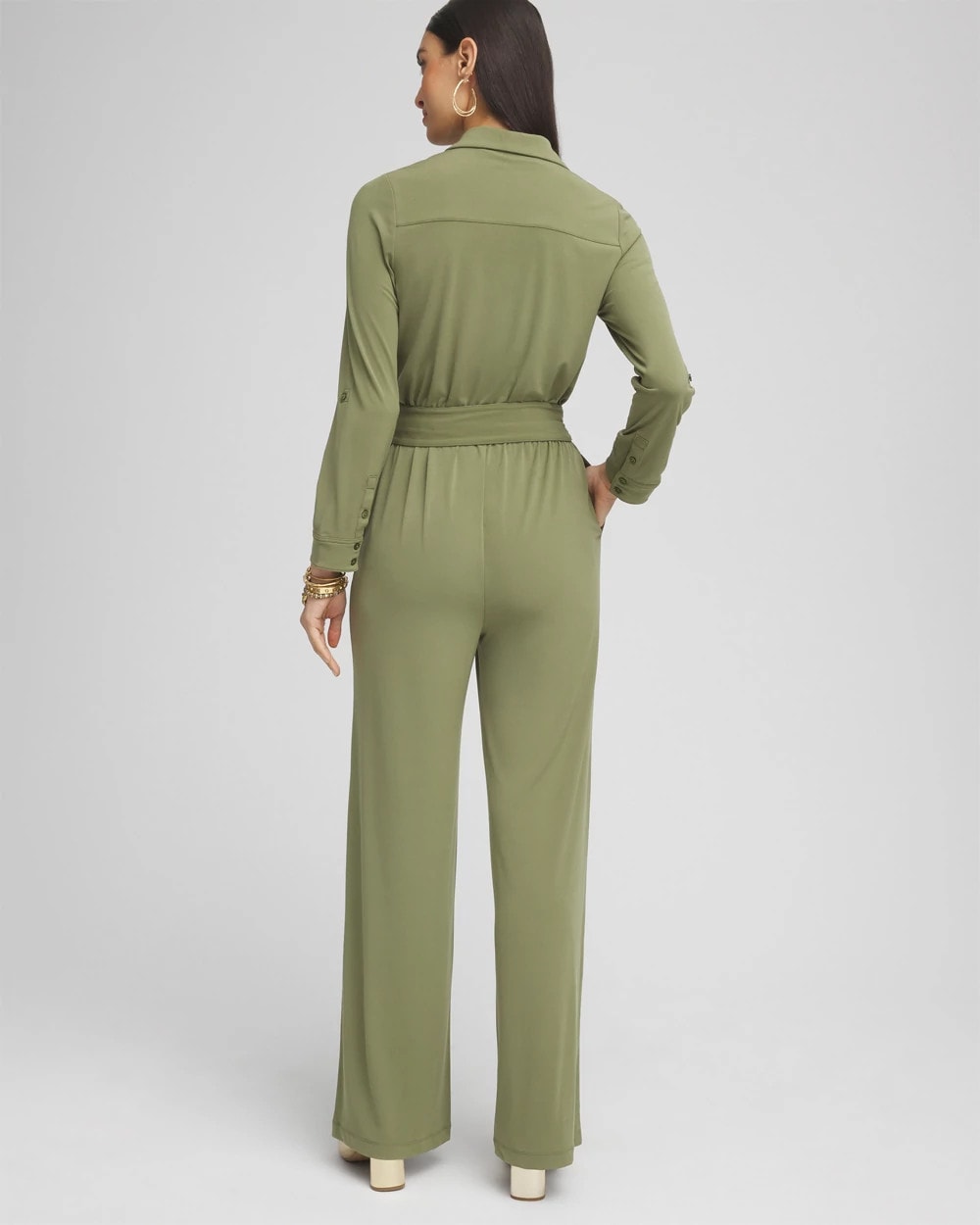 Chico's Belted Jersey Maxi Jumpsuit In Green