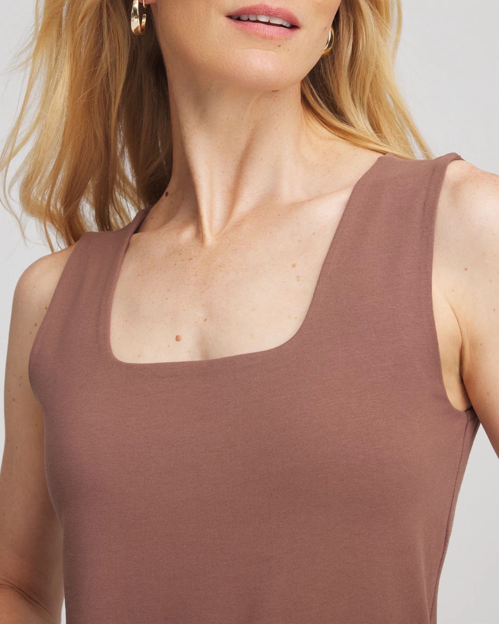 Chico's Jersey Knit Square-neck Tank In Dried Mushroom