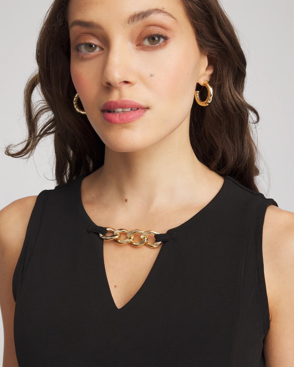 Chico's Travelers Jersey Knit Chain-trim Jumpsuit In Black In Black