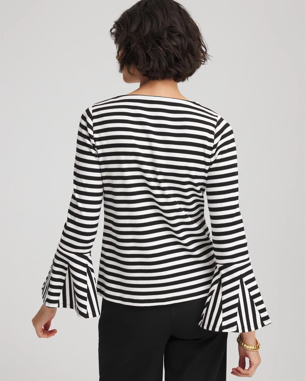 Chico's Ribbed Godet Flutter-sleeve Top In Black In Black